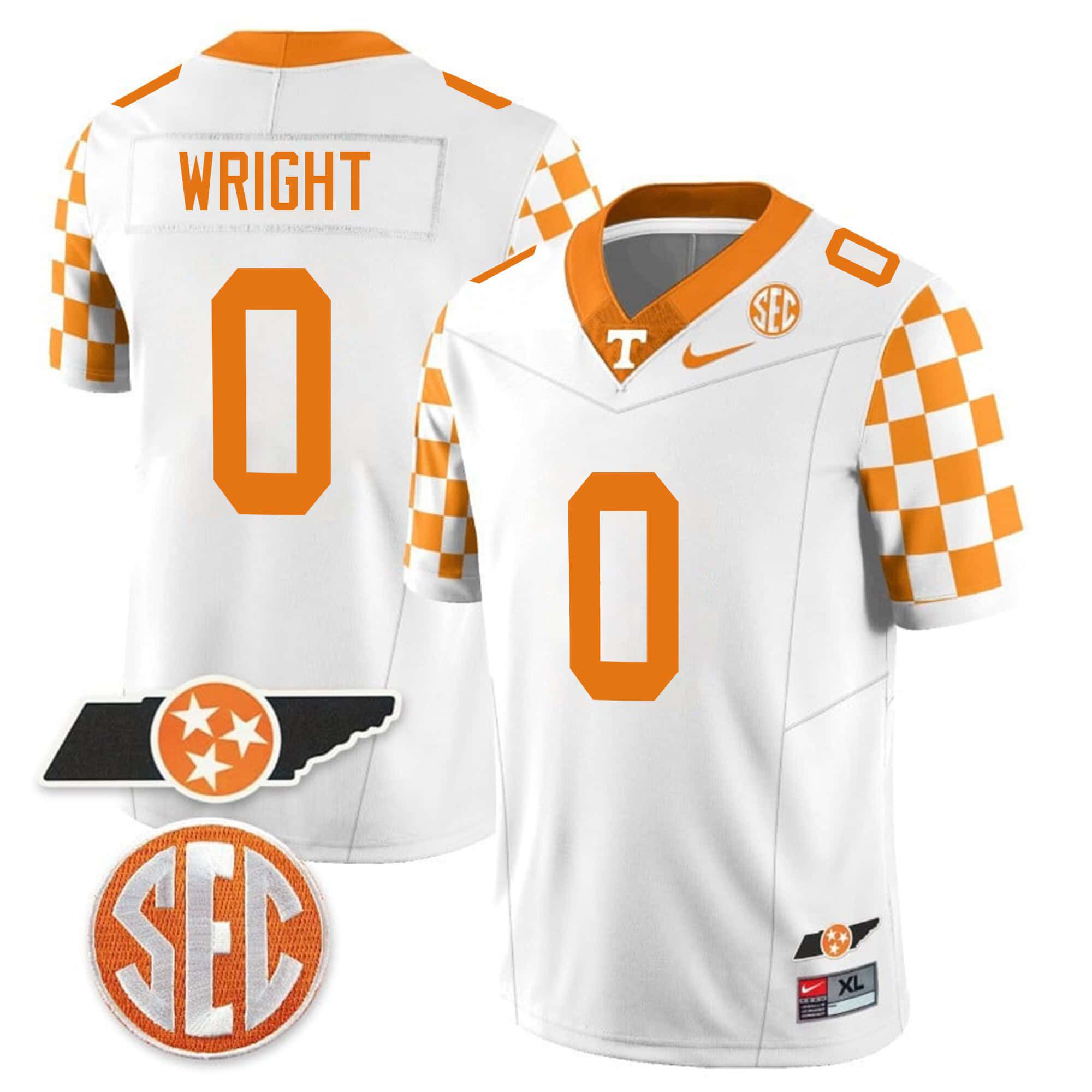 Men Tennessee Volunteers #0 Wright White 2024 Nike Checkerboard & Alternate NCAA Jersey->ncaa teams->NCAA Jersey